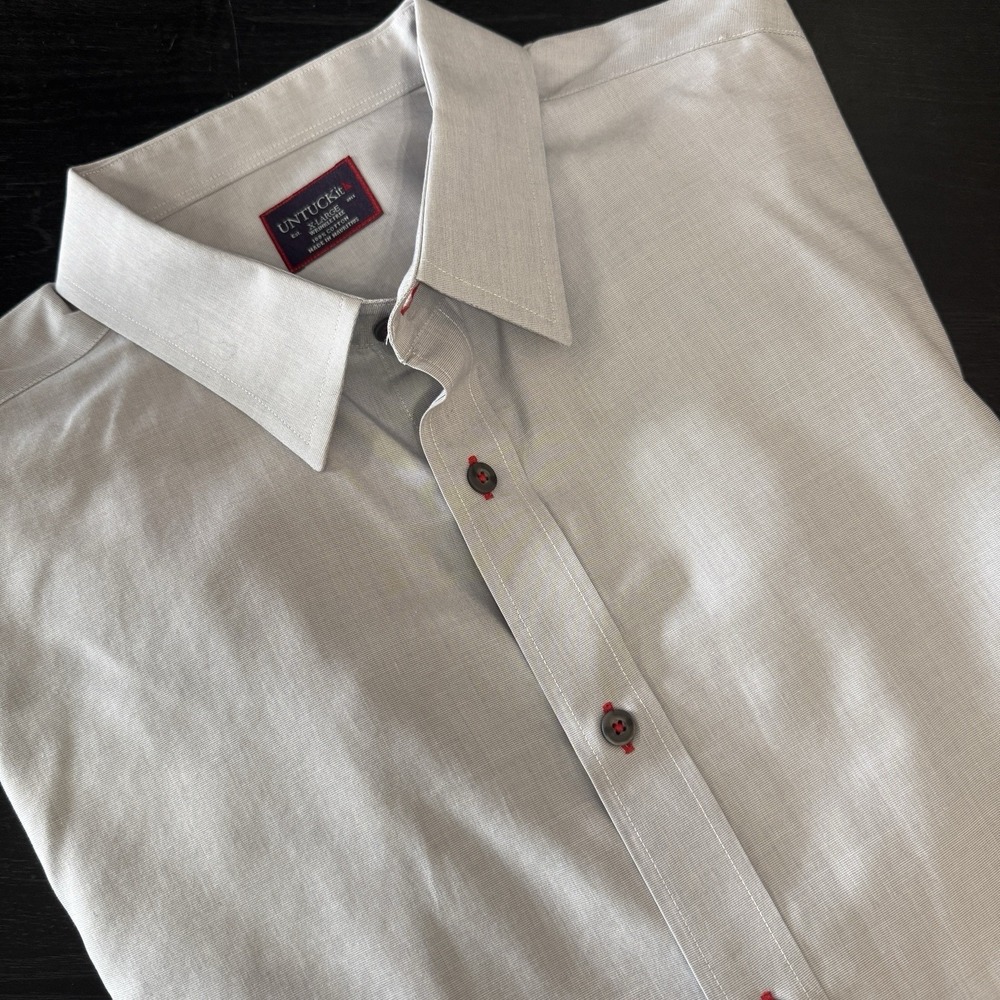 Untuckit Rubican Wrinkle Free Dress Shirt XL Grey Red Stitching Button Down